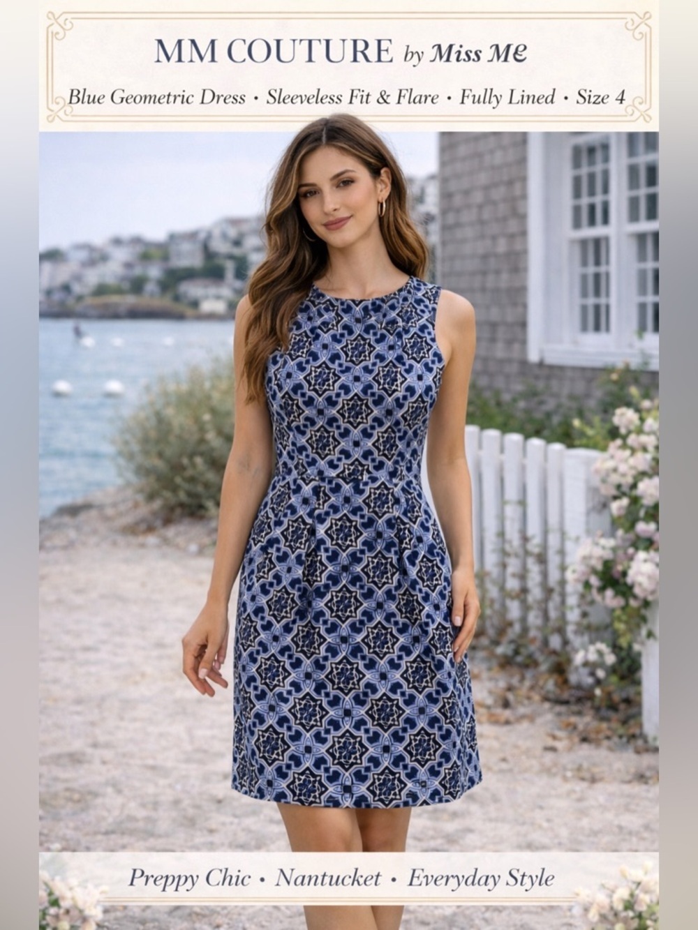 MM Couture by Miss Me Blue Geometric Dress Sleeveless  Fully Lined S 4